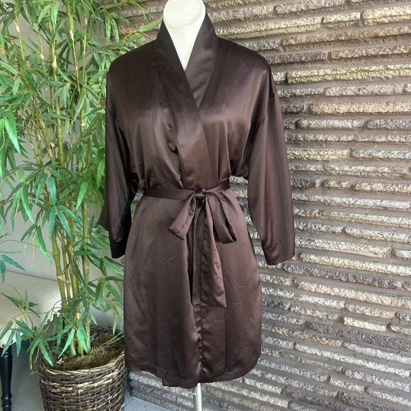 Natori Brown and Red Lace Satin Negligee and Robe Loungewear Set Size Small - Picture 6 of 10